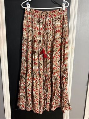 FUNKY BUDDHA Print Prairie Drawstring Maxi Skirt  Size: M